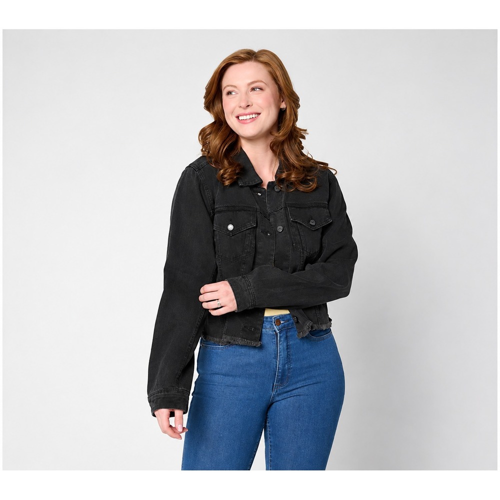 Flowee by Aimee Kestenberg Cropped Denim Jacket Black Wash, Small